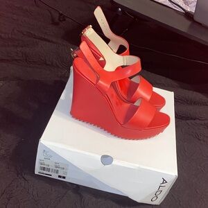 Aldo Bold Red Wedge Sandals